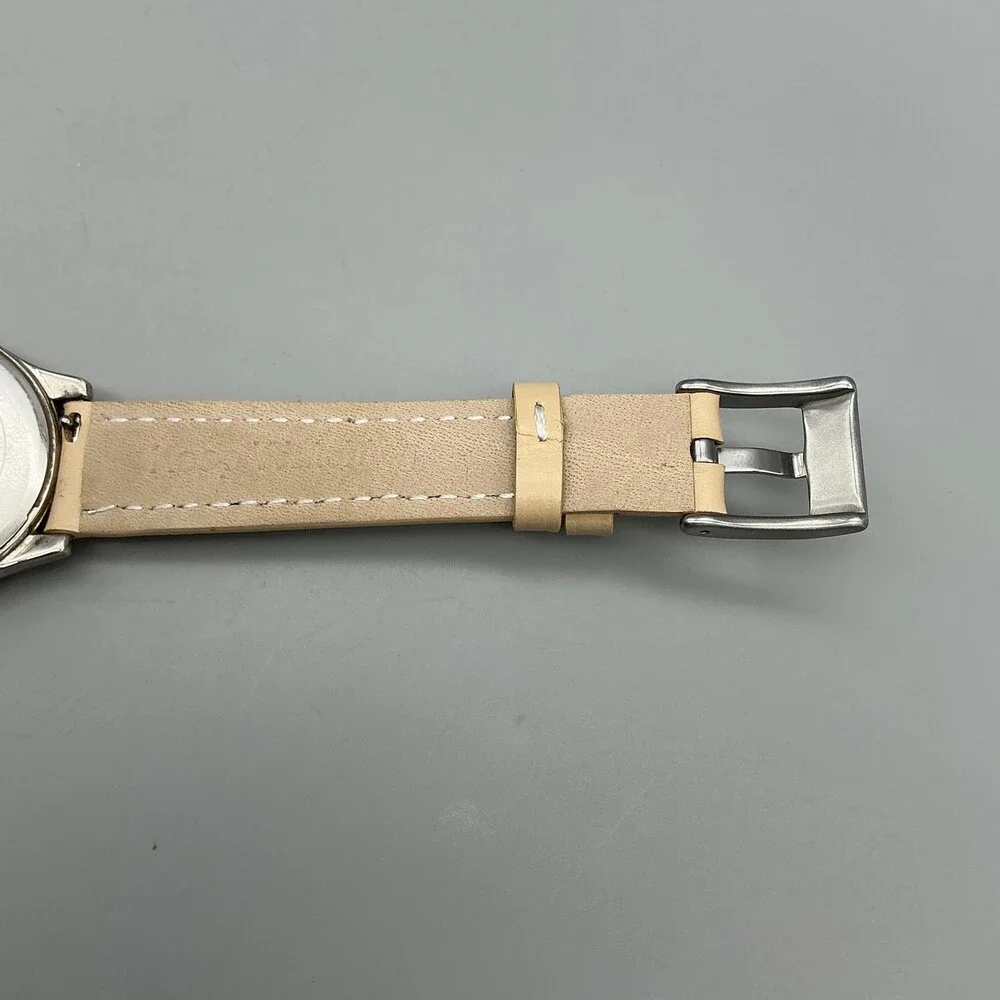 Ecclissi Womens Watch 33mm Sterling Silver Black Beige Leather 23515 New Battery